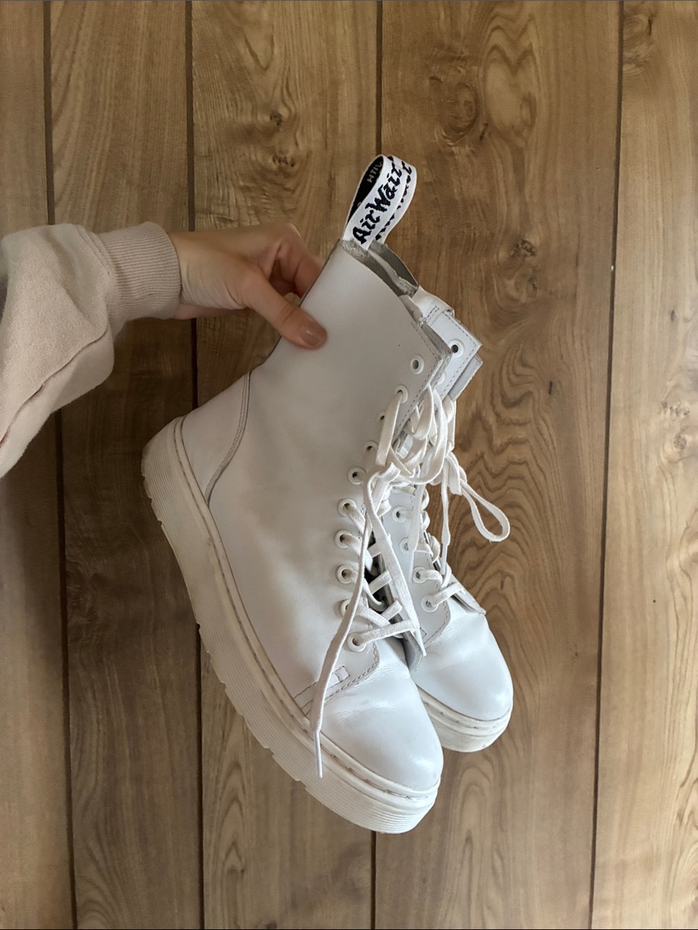 Dr. Martens White Lace-Up Platform Combat Boots